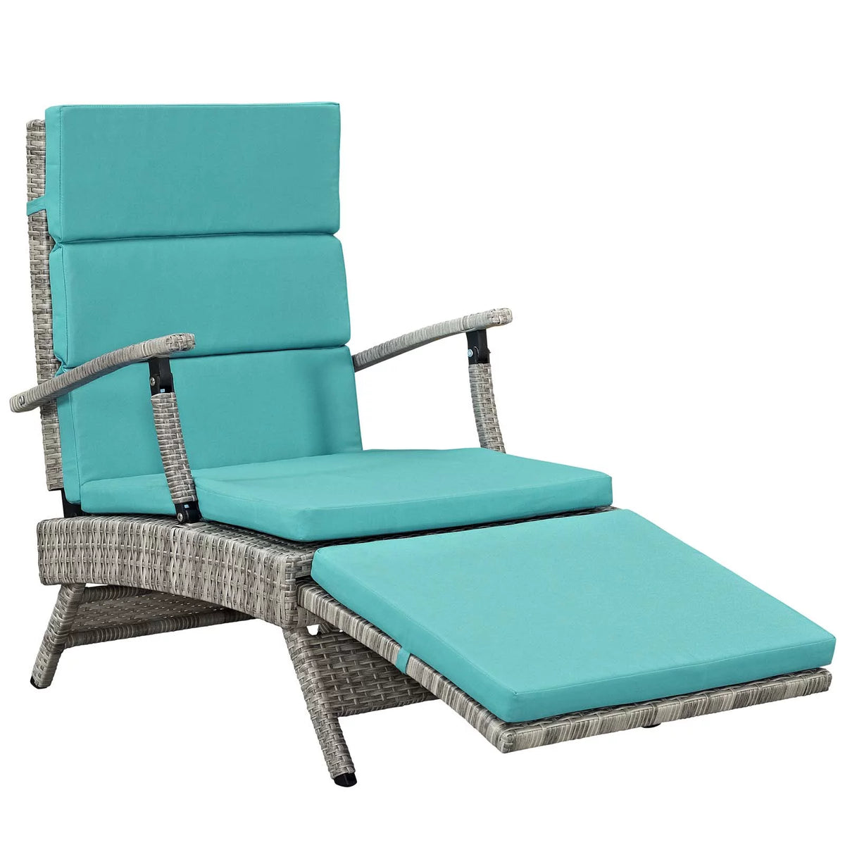 Light Gray Turquoise Wicker Rattan Outdoor Lounge Chair N3548