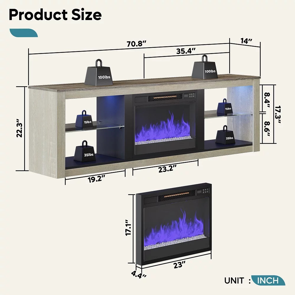 Wash White+Grey Electric Fireplace TV Stand Q559758