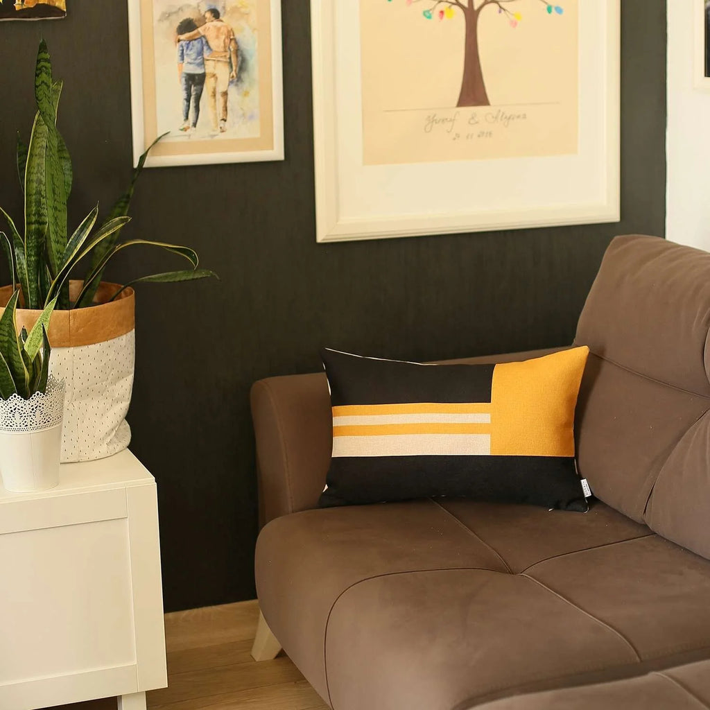 Yellow and Black Geometric Lumbar Throw Pillow Y317039