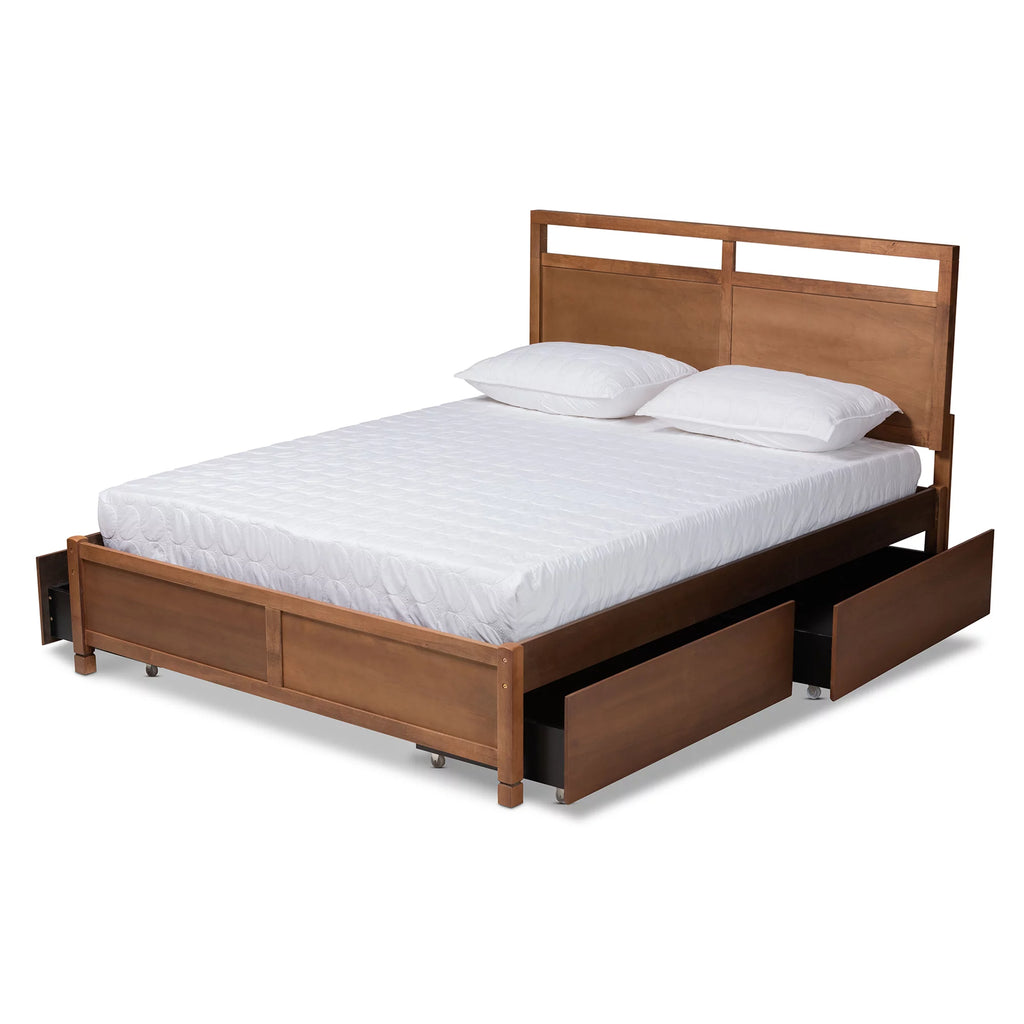 Walnut Brown Wood King Size 4-Drawer Platform Storage Bed R570