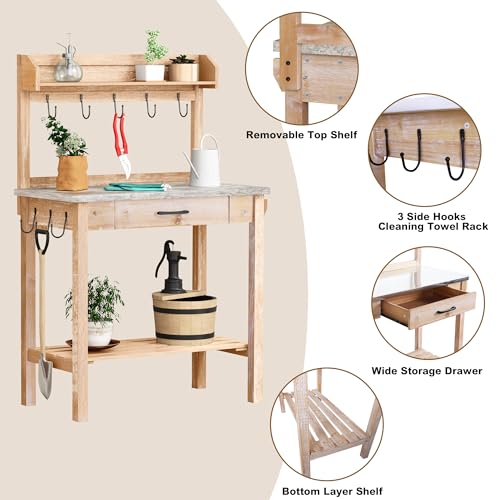 Outdoor Potting Bench Table with Storage Drawer and Removable Shelf Rack G4151