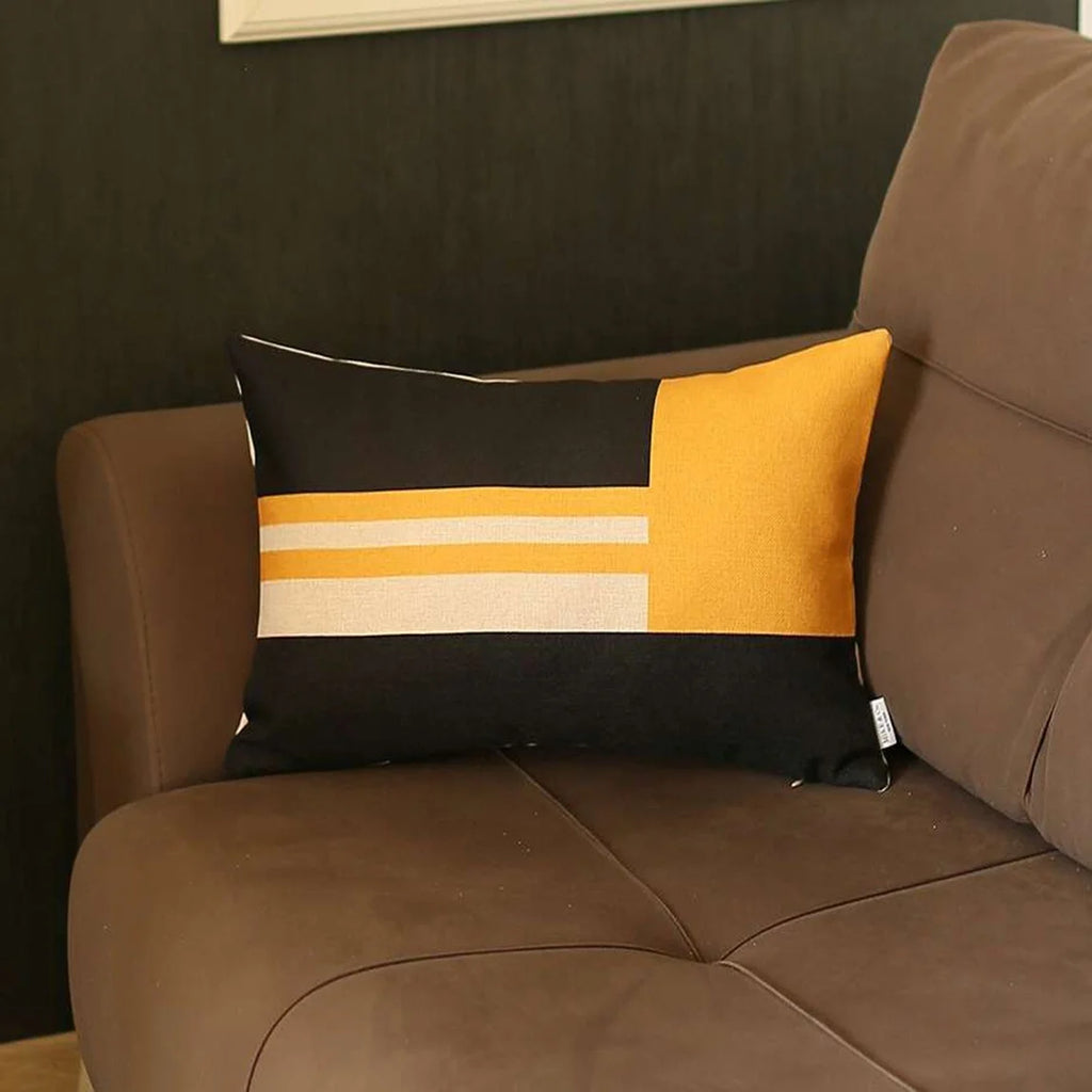 Yellow and Black Geometric Lumbar Throw Pillow Y317039