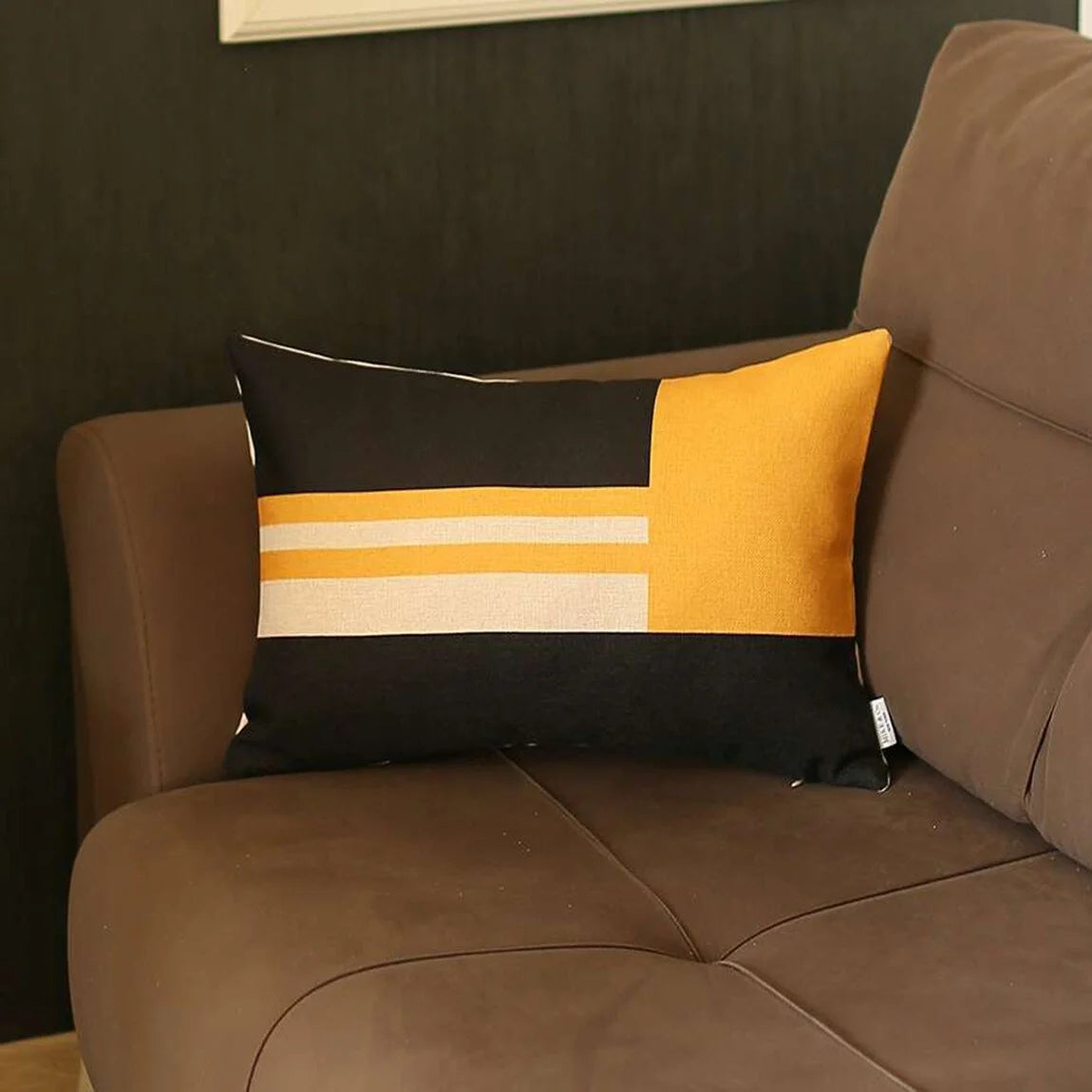 Yellow and Black Geometric Lumbar Throw Pillow Y317039