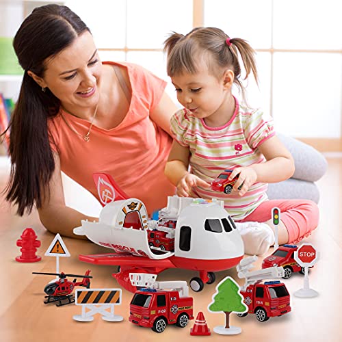 Airplane Toy with Fire Truck Cars and Play Mat S338