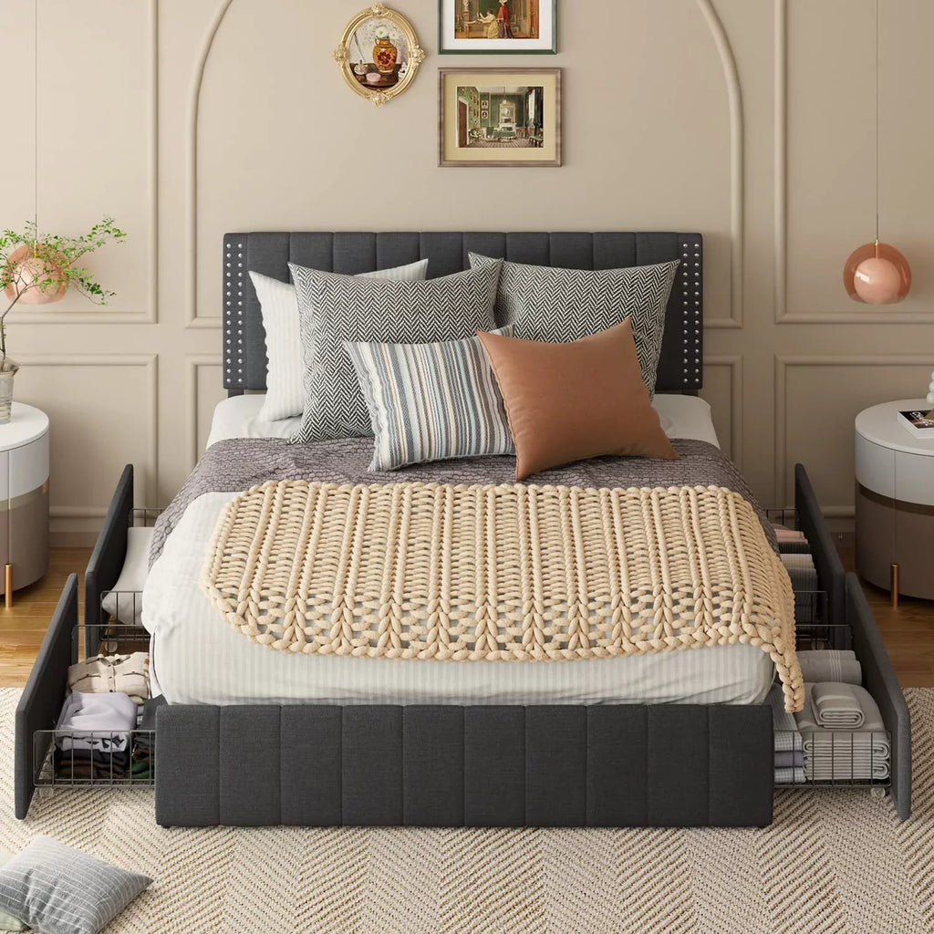 Full Bed Frame with 4 Storage Drawers D6625