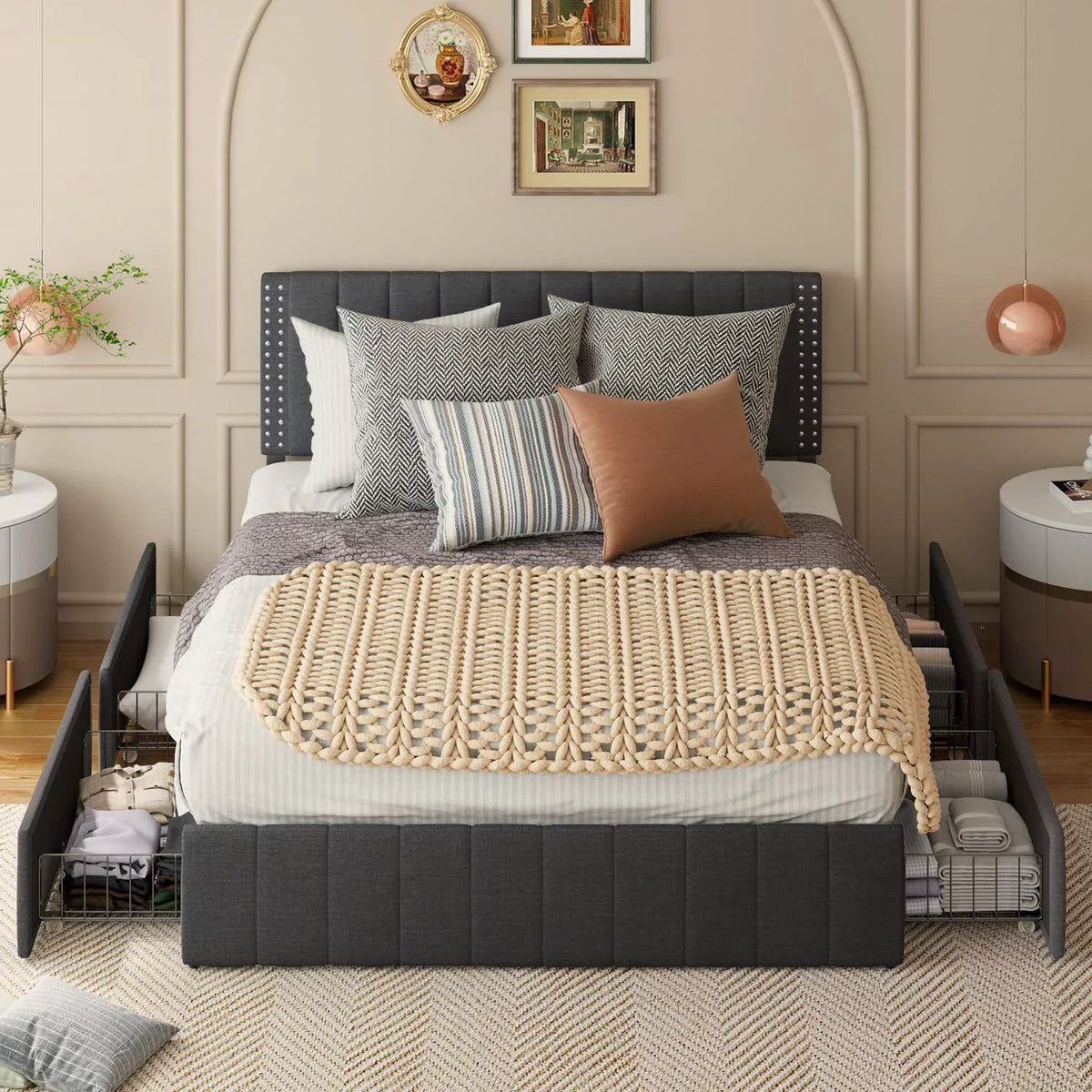 Full Bed Frame with 4 Storage Drawers D6625