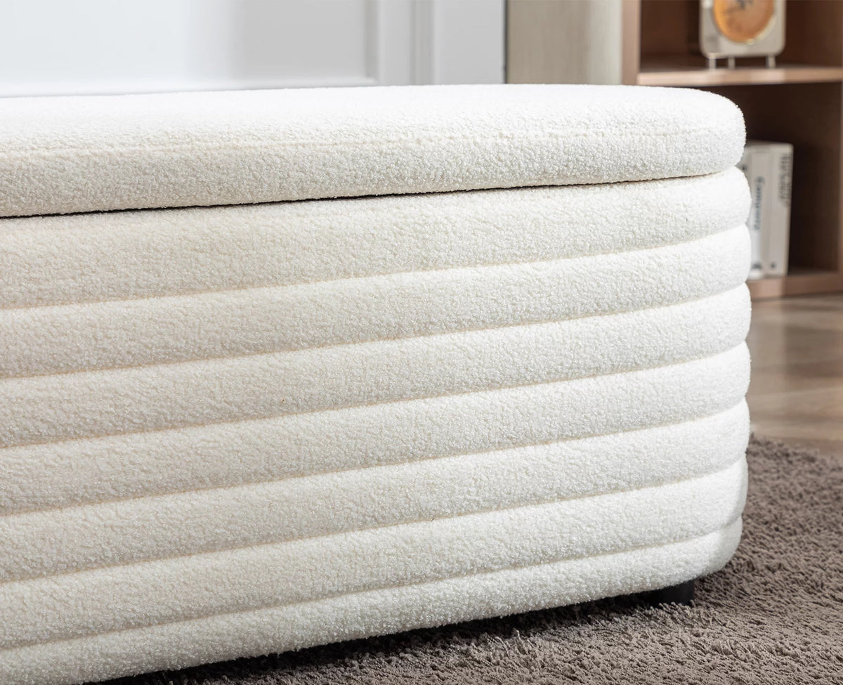 White Upholstered Faux Fur Storage Ottoman Bench G348532