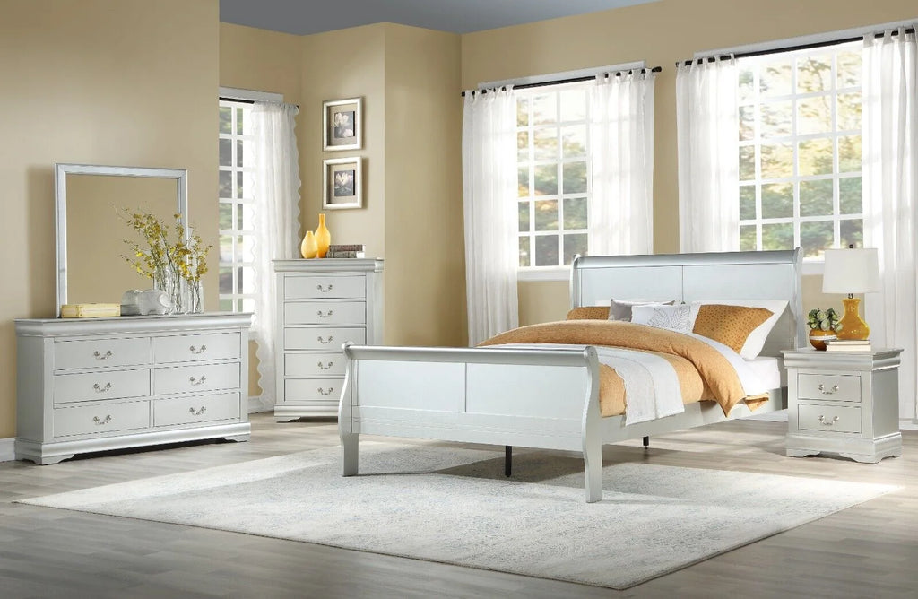 5pc Bedroom Set Twin Bed Dresser Chest Nightstand Mirror N410345