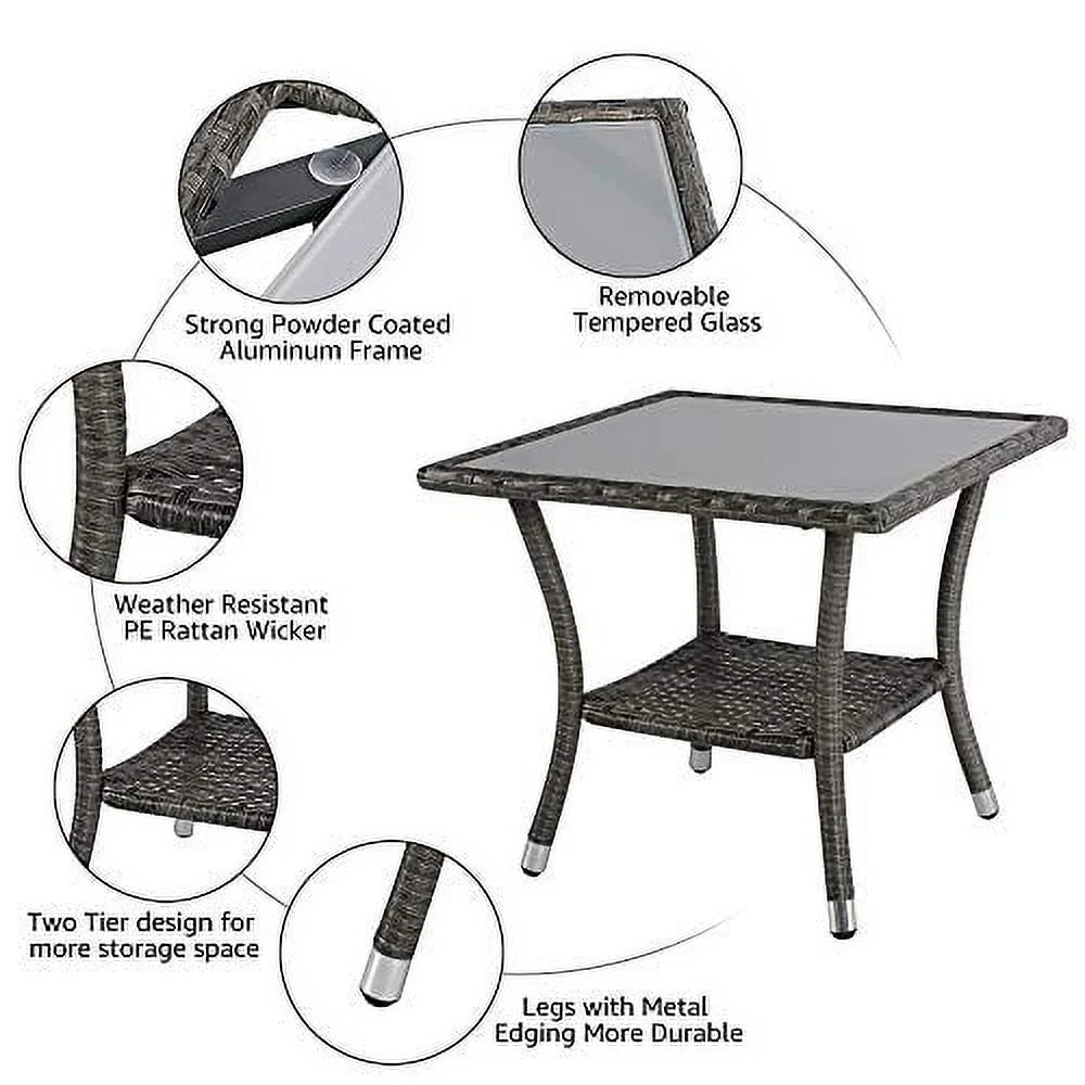 20" Square Wicker Outdoor Side Table with Storage J649210