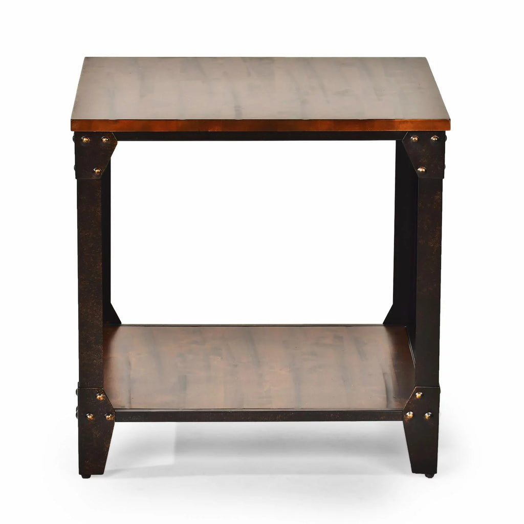 Square End Table Distressed Tobacco Brown Metal Frame M63568
