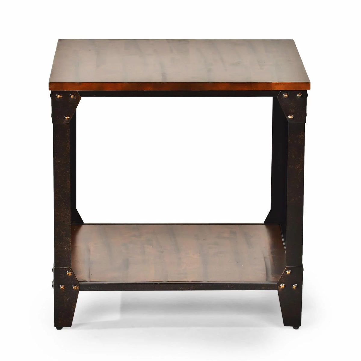 Square End Table Distressed Tobacco Brown Metal Frame M63568