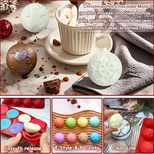 2 Pcs 8-Cavity Christmas Hot Cocoa Bomb Silicone Mold N857539