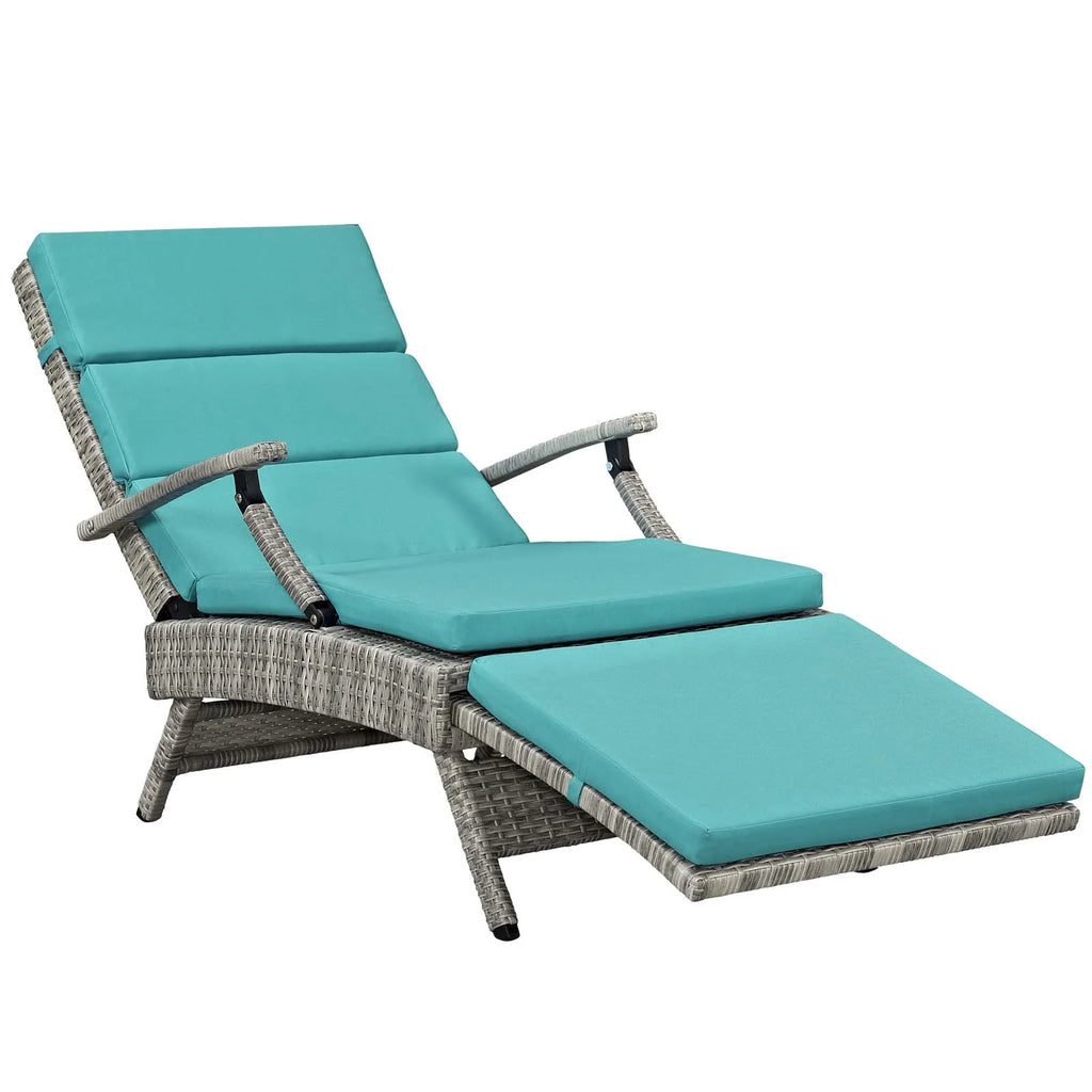 Light Gray Turquoise Wicker Rattan Outdoor Lounge Chair N3548