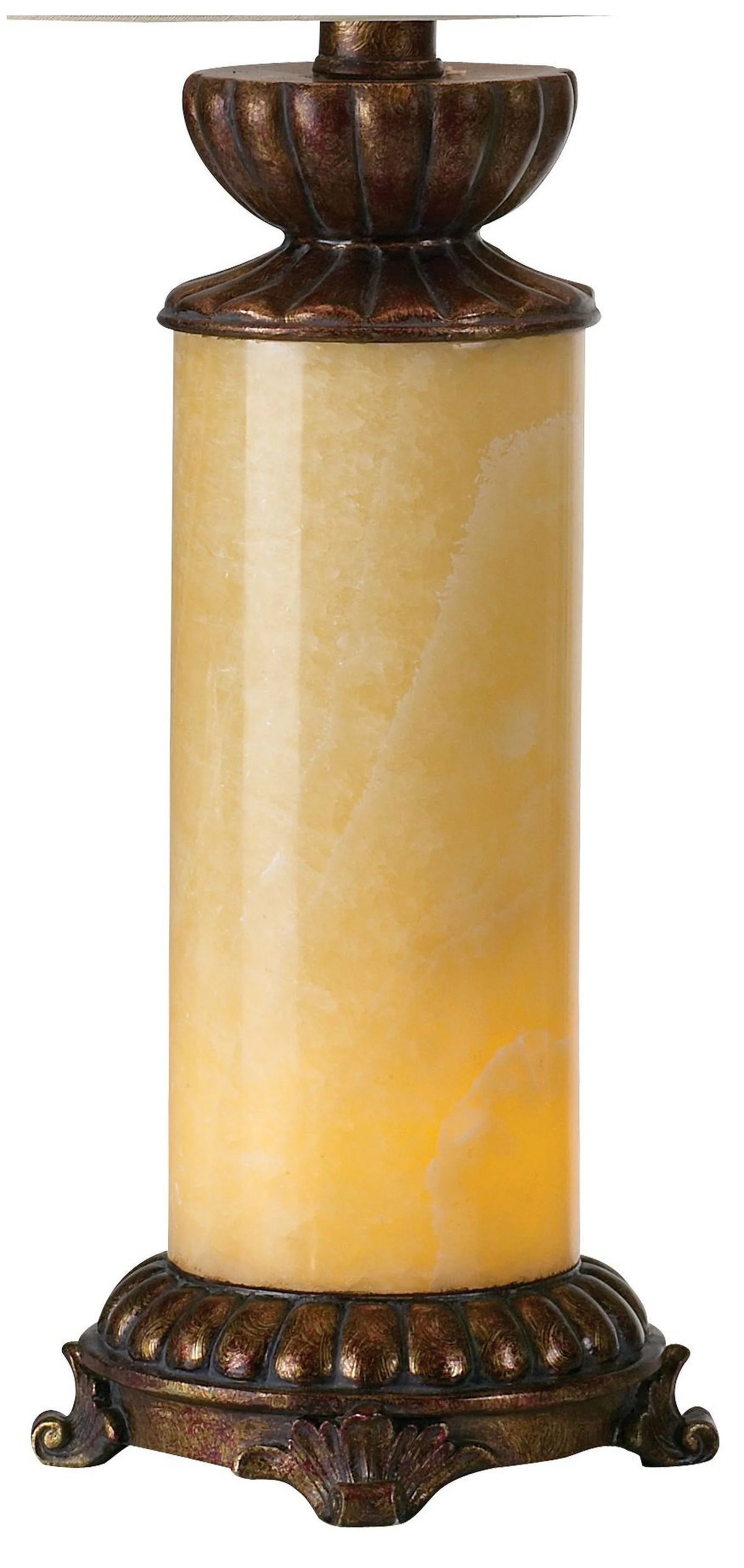Traditional Table Lamp with Nightlight Bronze Onyx Column Off White Bell Shade R9417
