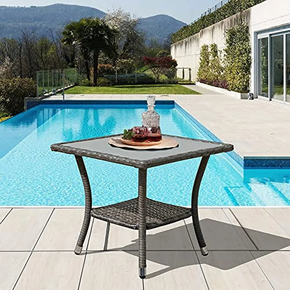 20" Square Wicker Outdoor Side Table with Storage J649210