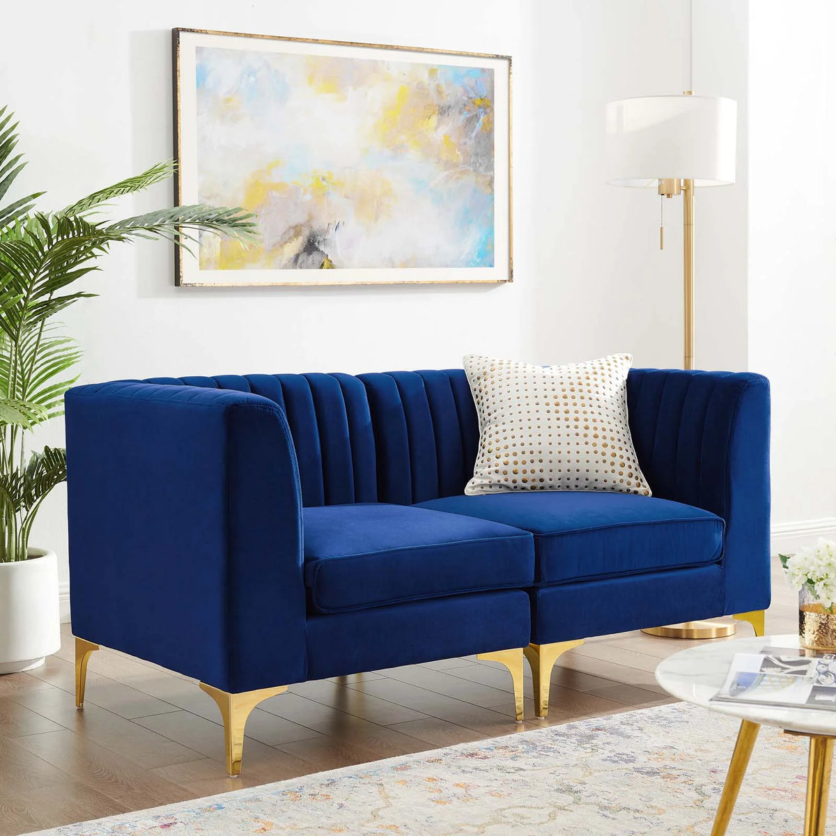 Navy Channel Tufted Performance Velvet Loveseat K59210