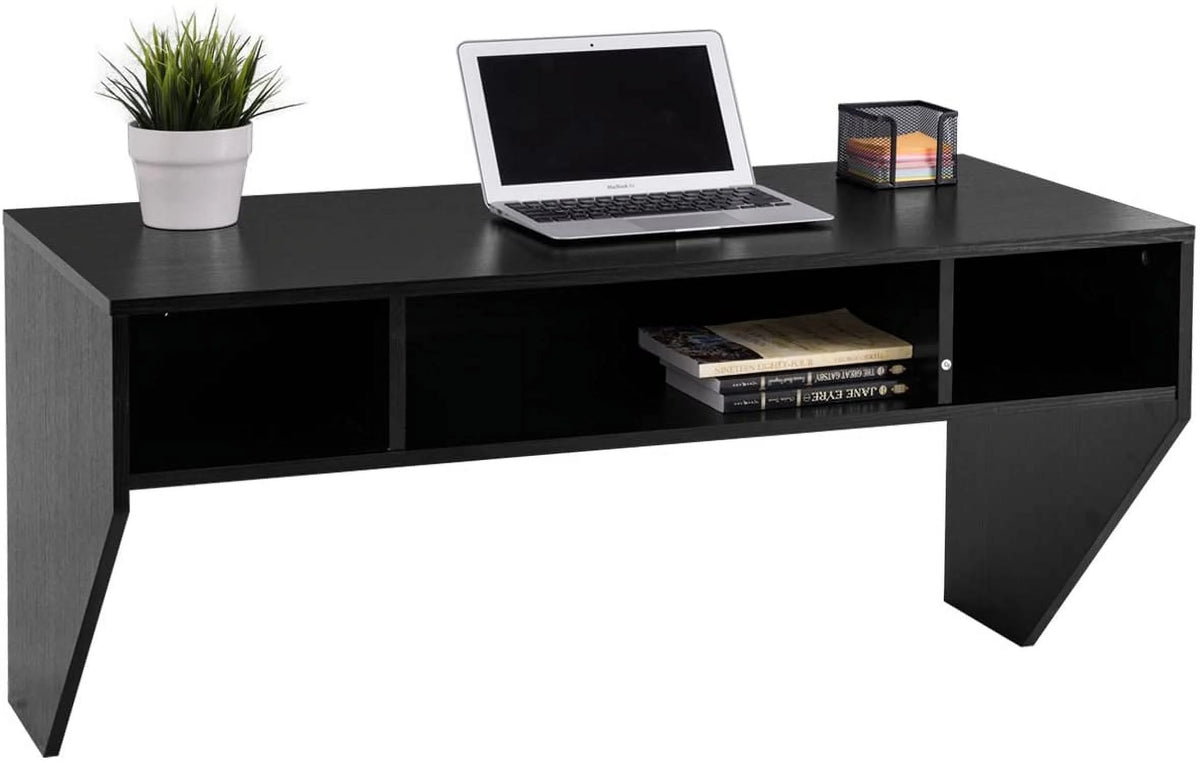 Wall Mounted Floating Computer Desk with Shelves Black X38455