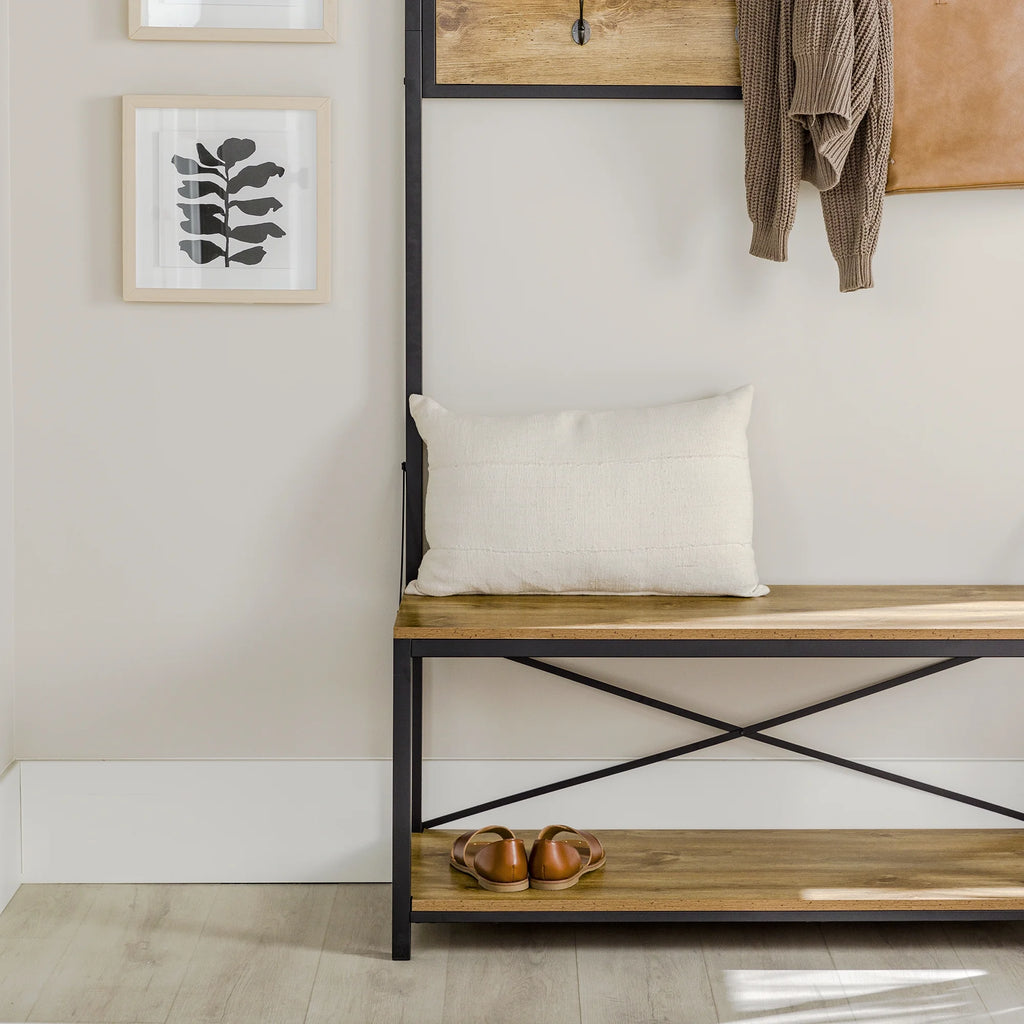 Industrial Hall Tree with Bench and Coat Hooks R5302