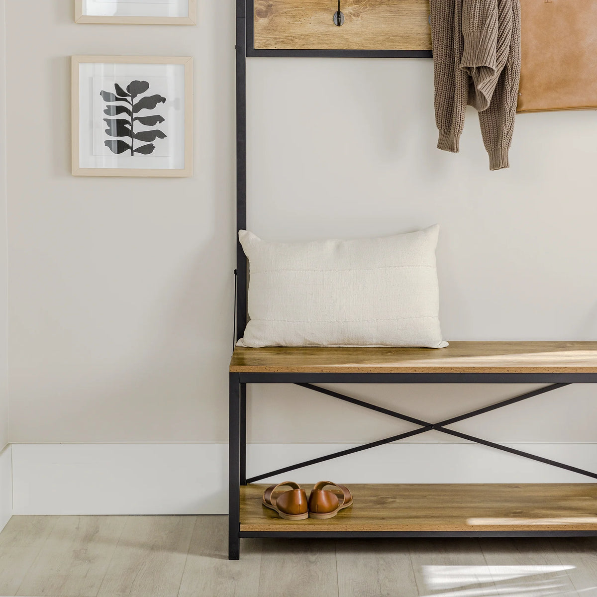 Industrial Hall Tree with Bench and Coat Hooks R5302