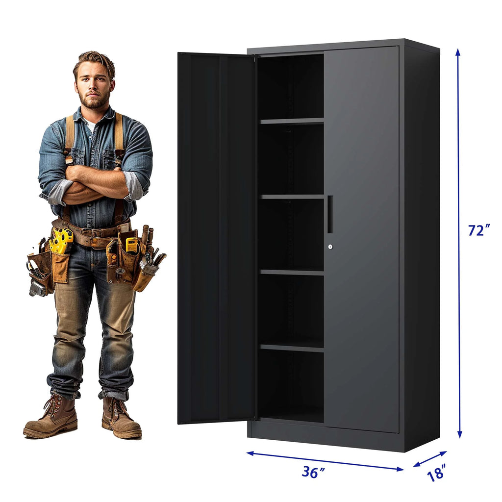 Black Metal Locking Storage Cabinet with 4 Shelves H8216