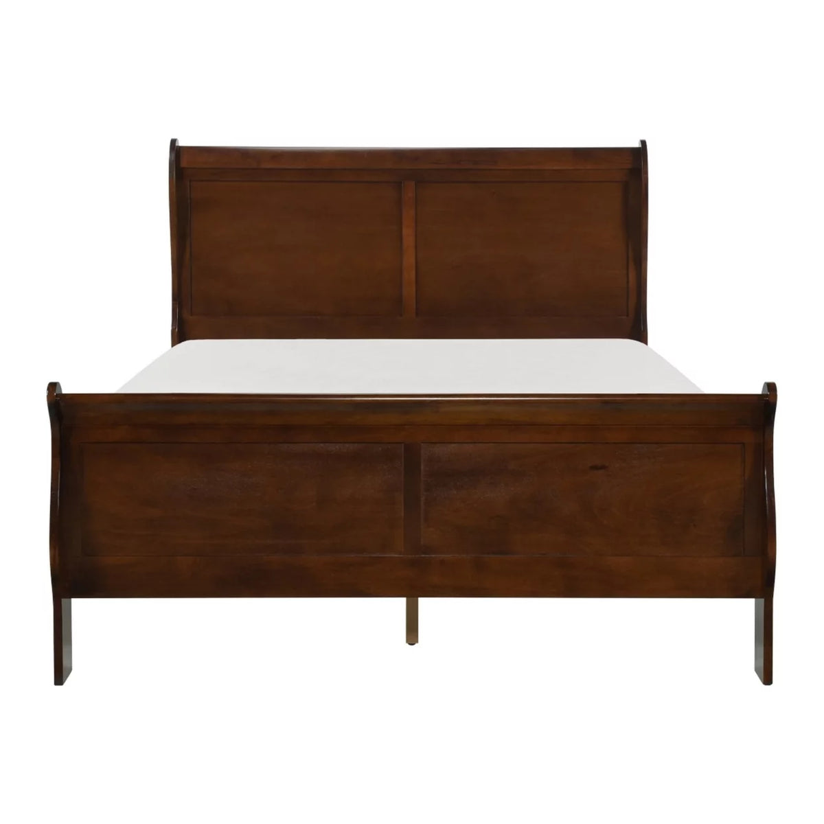 Queen Sleigh Bed Wood Frame Brown Cherry Finish Q871