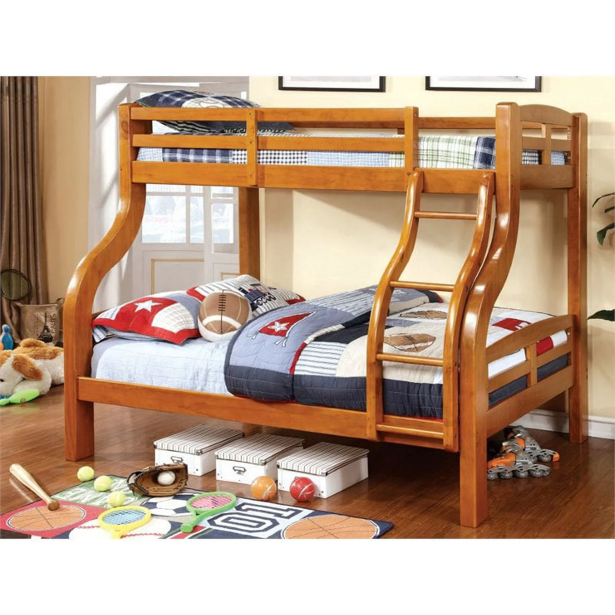 Oak Wood Twin over Full Bunk Bed D7798