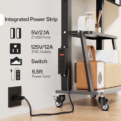 Black Rolling TV Stand with Power Outlet, Height Adjustable for 32-75 inch TV S6619