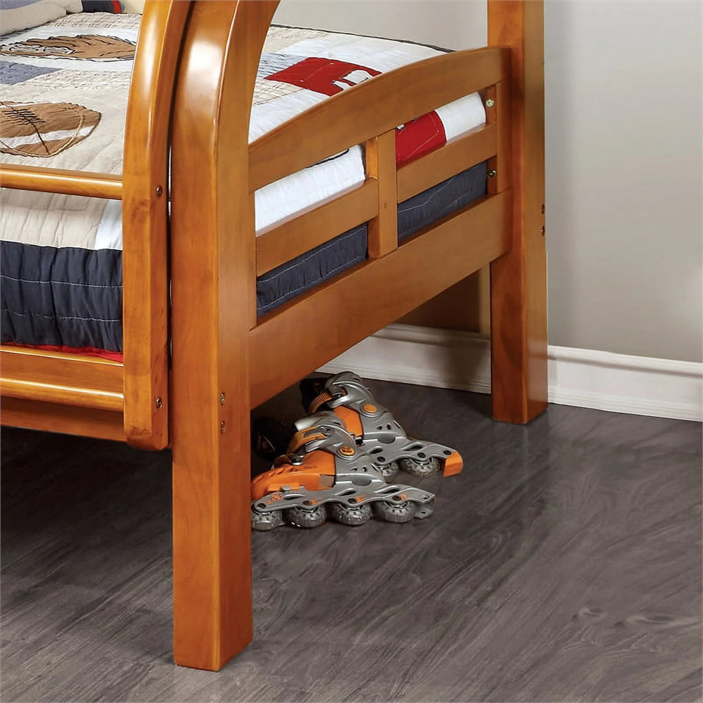 Oak Wood Twin over Full Bunk Bed D7798