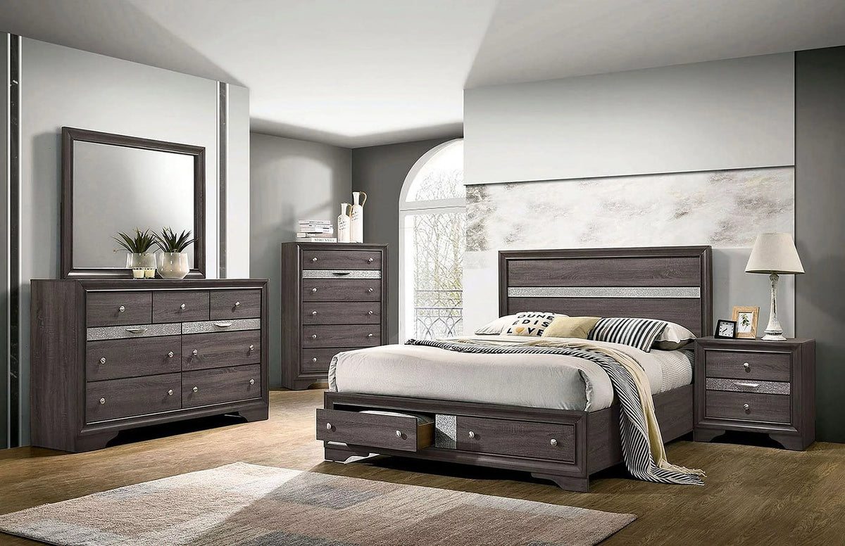 Gray Queen Size Solid Wood Bedroom Furniture 4pc Set A315