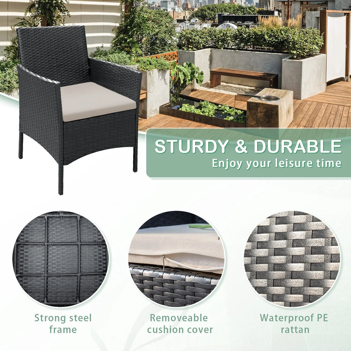 5 Piece Wicker Patio Conversation Set with Tempered Glass Table V106930