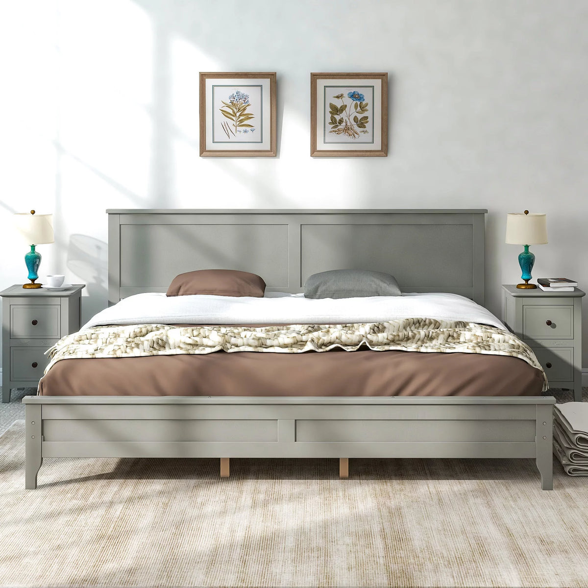 Solid Wood King Platform Bed S999