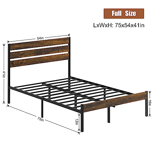 Black Full Size Metal Bed Frame with Headboard and Footboard Q616