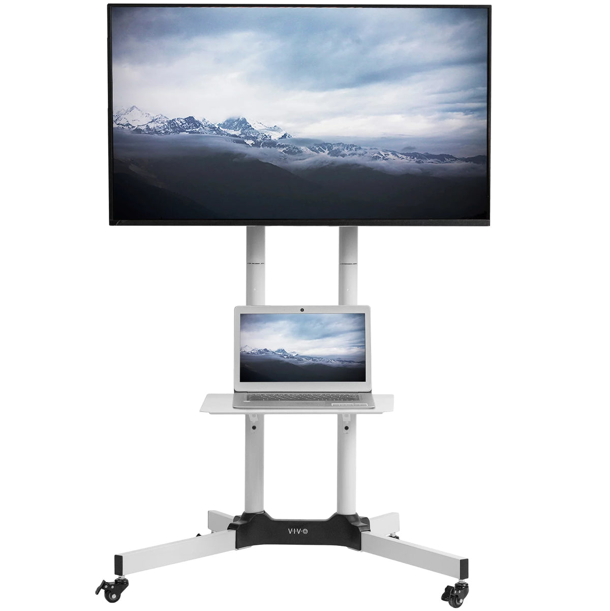 White Mobile TV Cart for 32" to 83" Flat Panel B566