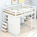 Full Size White Wood Loft Bed Frame with Desk, Wardrobe, Storage Shelves and Drawers P8318