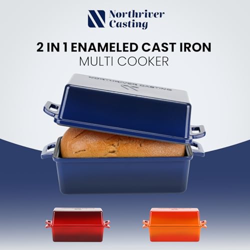 9x5 Inch Enameled Cast Iron Bread Loaf Pan with Lid, 2 Piece Set, Red J463147