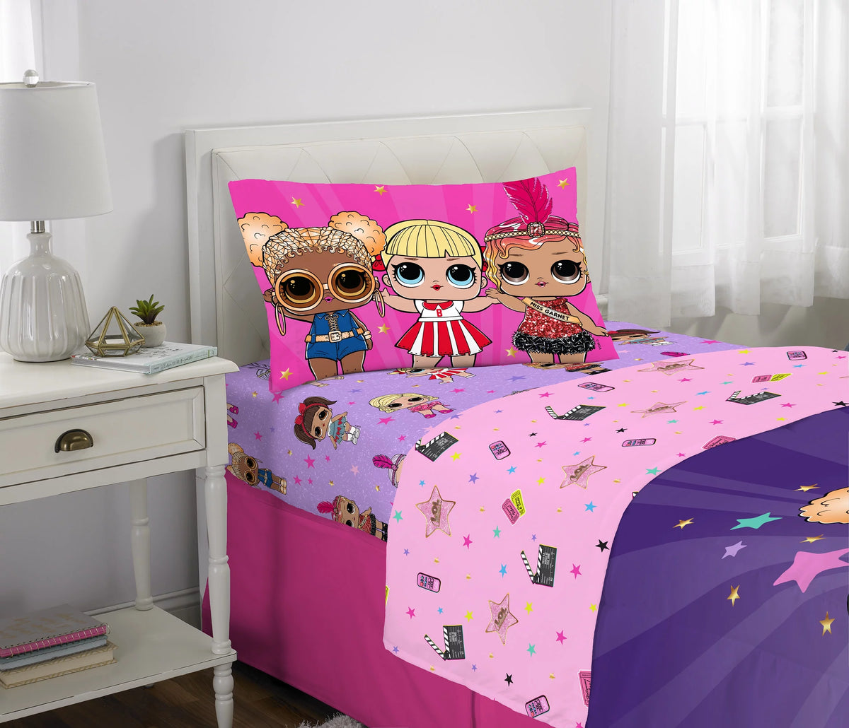 Kids Twin Bed in a Bag, Comforter and Sheets, Purple and Pink Y56080