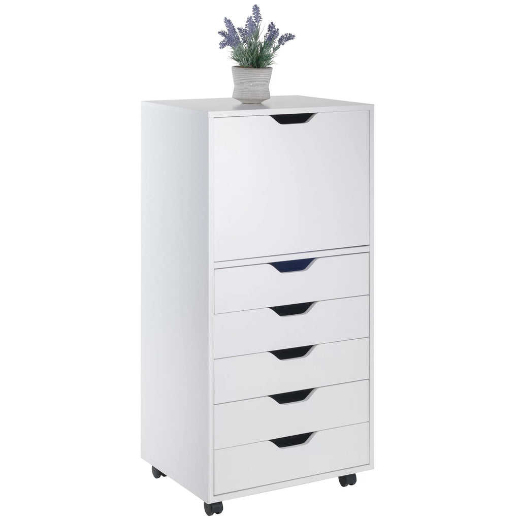 White 5 Drawer Rolling Wood Dresser X644623