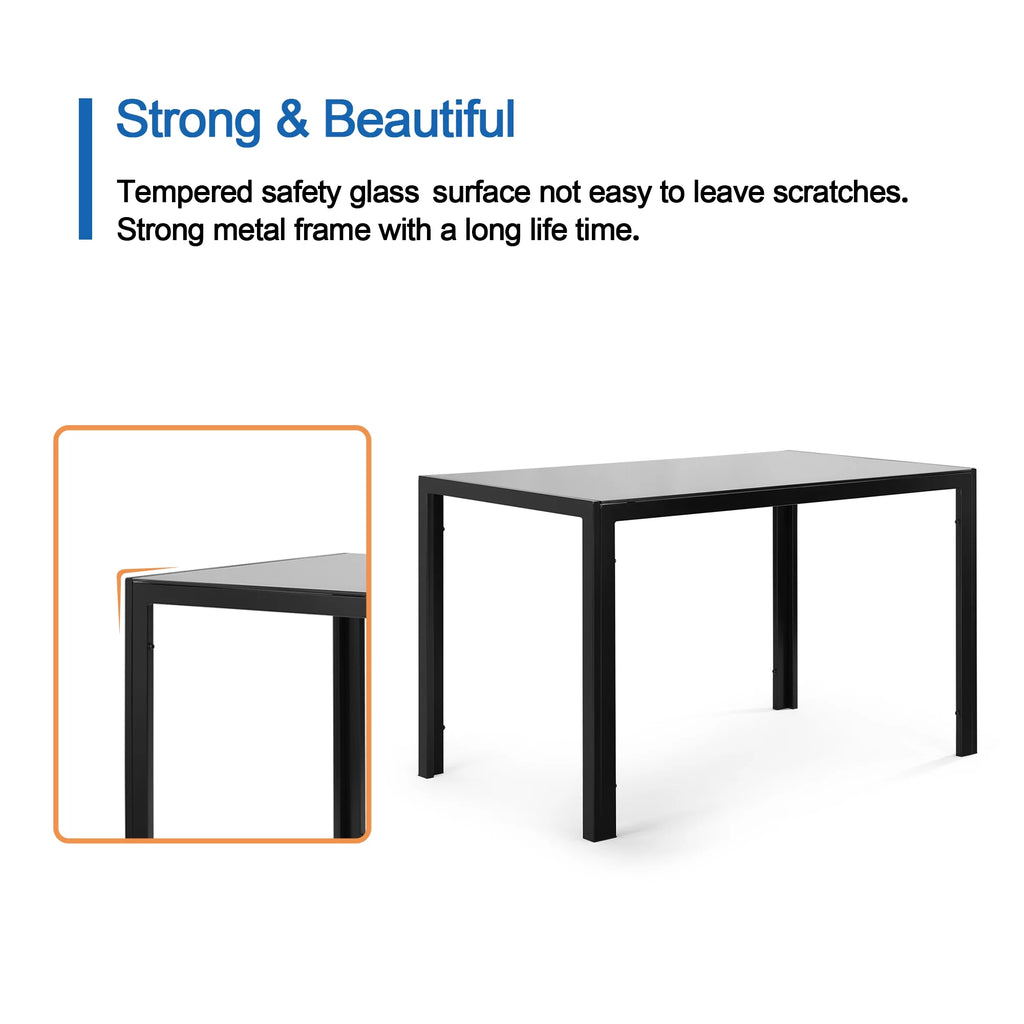 5 Pieces Tempered Glass Dining Table Set with 4 Faux Leather Chairs Black V549726