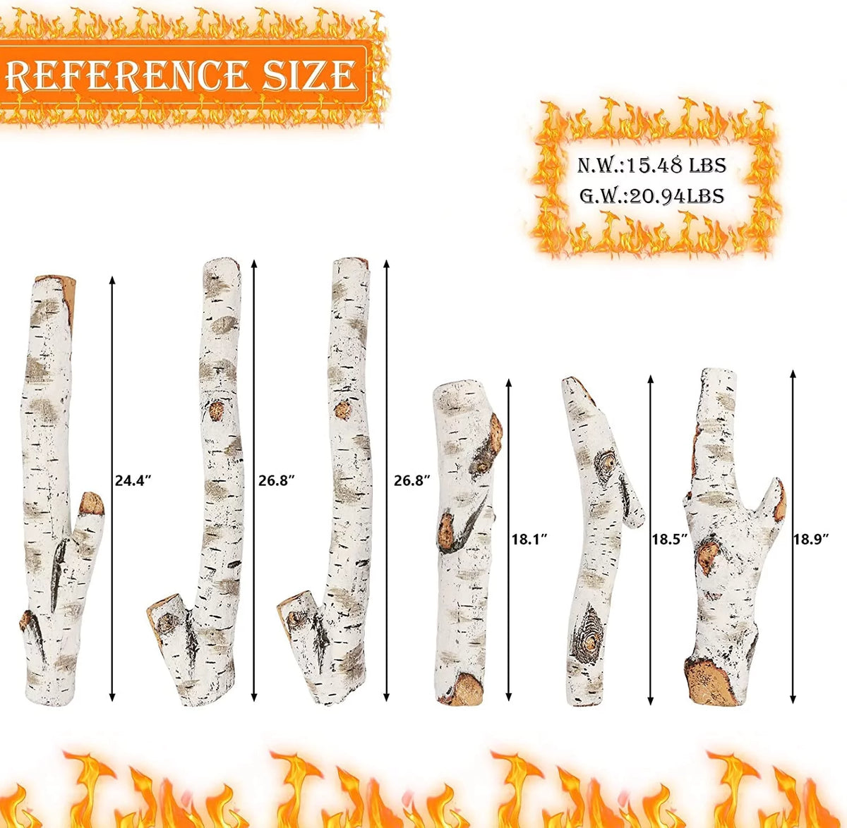 26 inch Ceramic White Birch Gas Fireplace Logs L216887