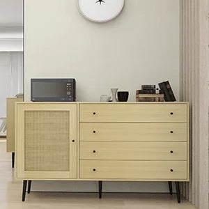 Natural Wood Storage Cabinet with Door and 4 Drawers R7972