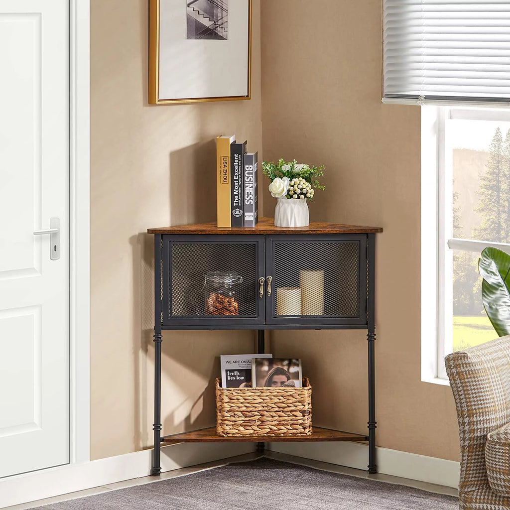 Brown 3-Tier Corner Shelf with Storage Cabinet A789568