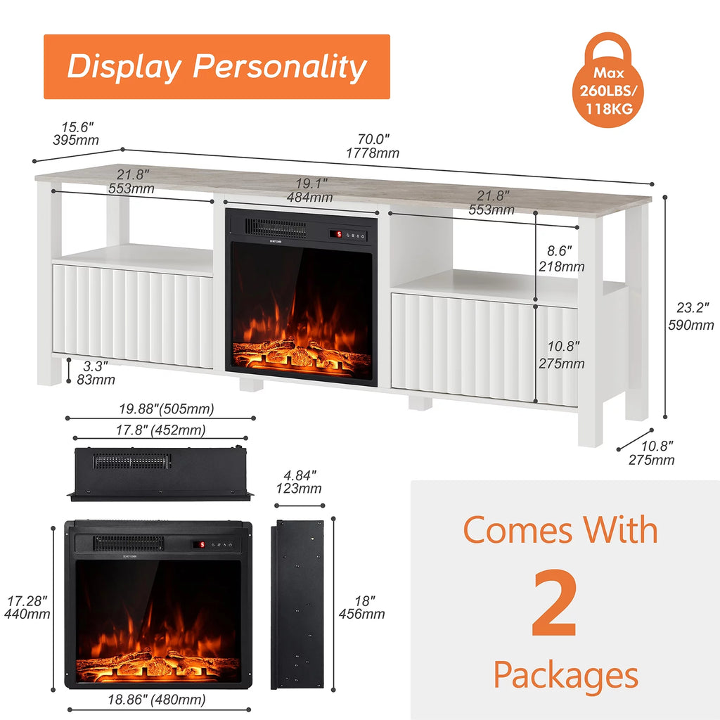 White Fireplace TV Stand up to 80 Inch Y1630