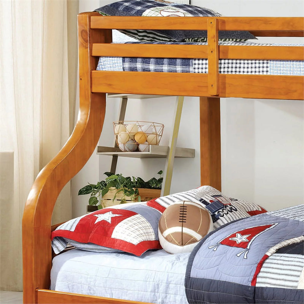 Oak Wood Twin over Full Bunk Bed D7798