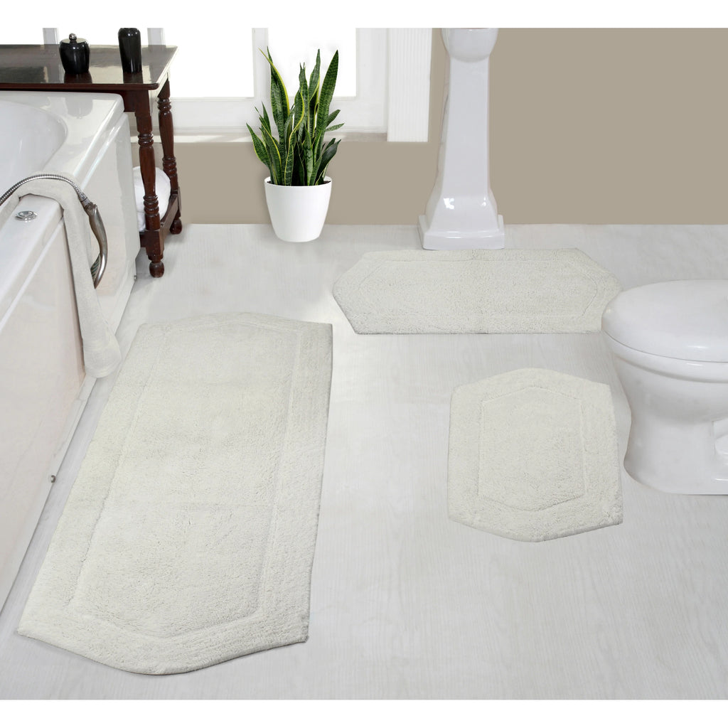 Absorbent Cotton Machine Washable 3 Piece Bathroom Rug Set with Runner Q28022