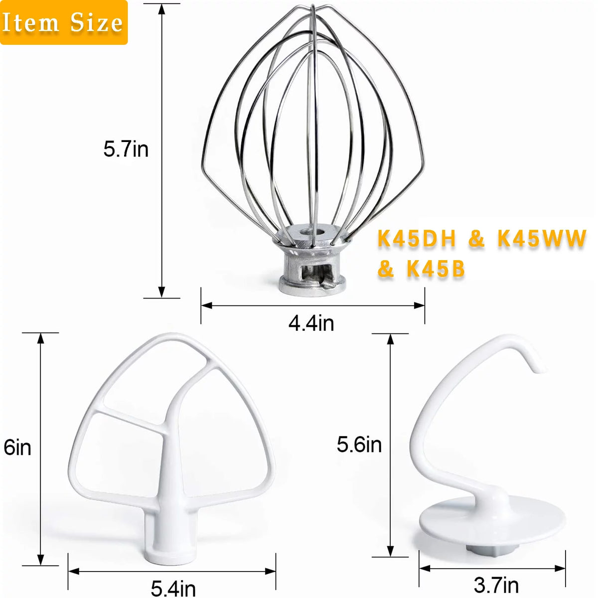Dough Hook & Wire Whip & Flat Blade Paddle with Scraper for Stand Mixer R607