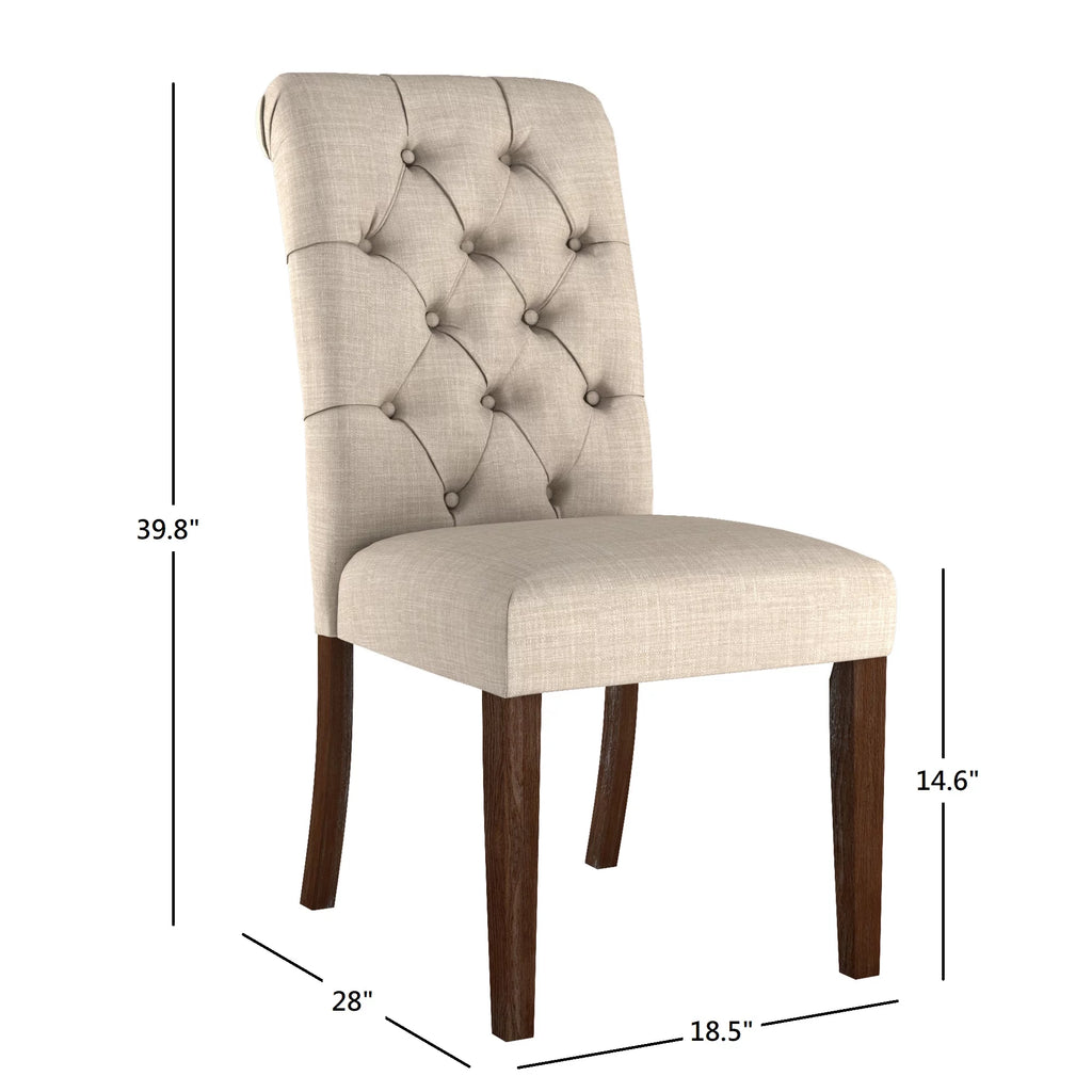 Beige Linen Button Tufted Dining Chair Set of 2 N345357
