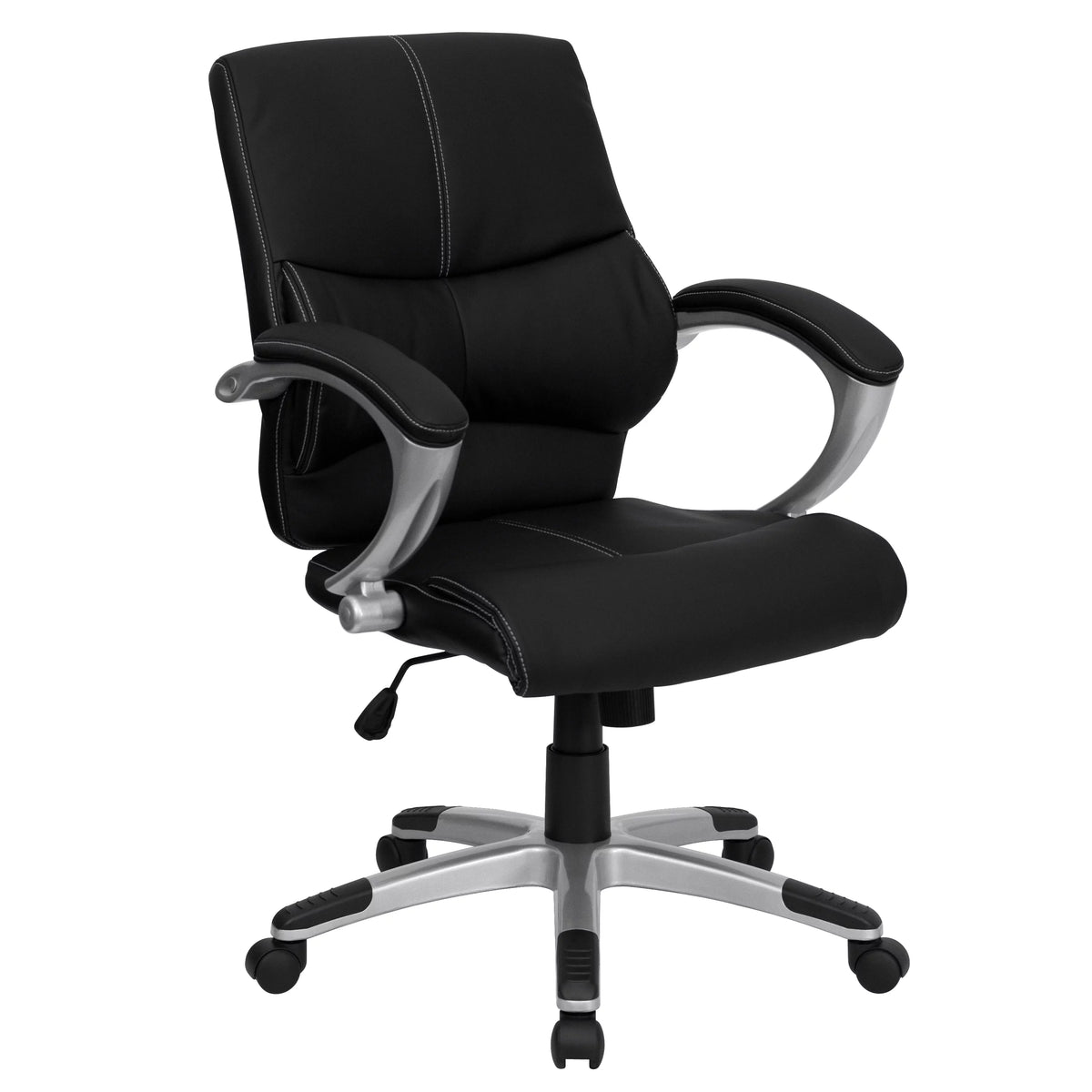 Black LeatherSoft Mid-Back Swivel Office Chair with Arms Q321199