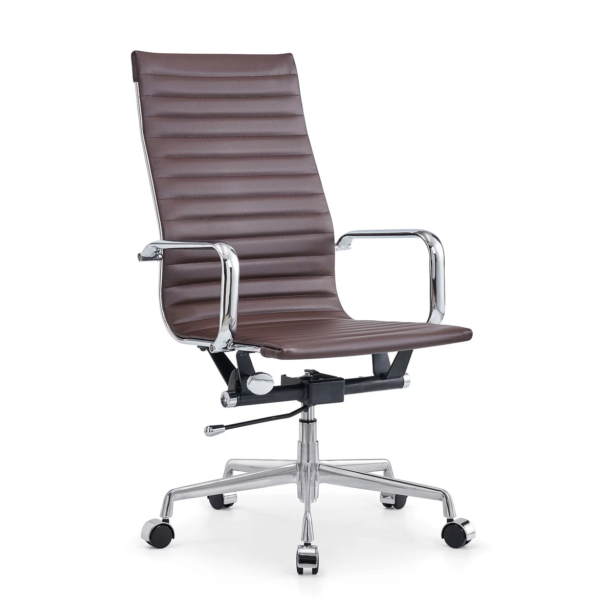 High Back Executive Office Chair with Armrest Adjustable Swivel Vegan Leather Brown I985903
