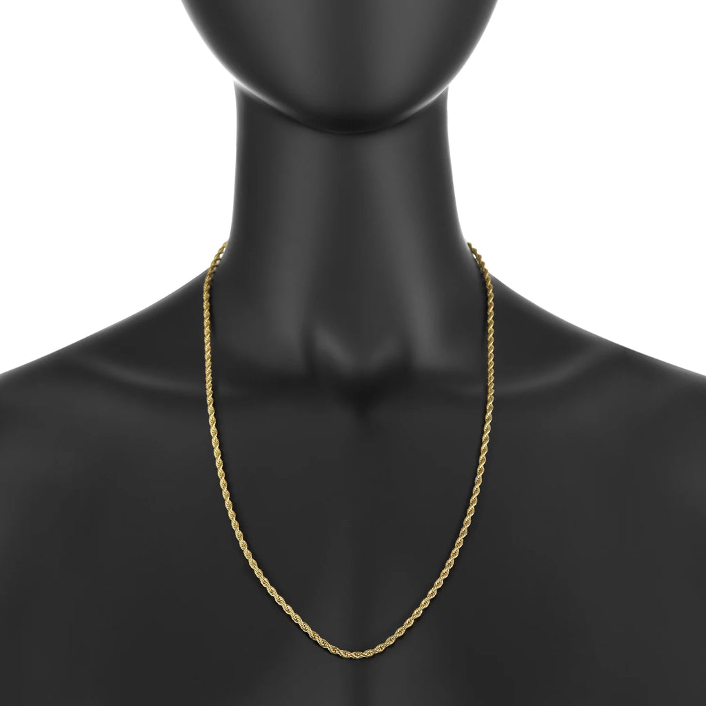 24k Yellow Gold Plated Stainless Steel Twisted Rope Chain Necklace 22 inches U424260