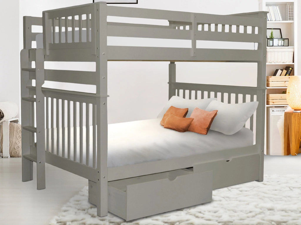 Gray Full over Full Bunk Beds with End Ladder and 2 Under Bed Drawers K3233
